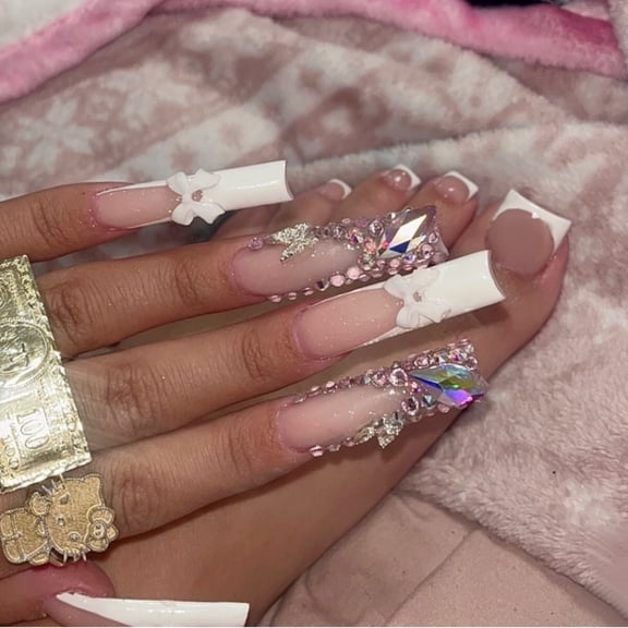 Cross-border hot sale Classic French flash long water drop type two-piece set Wearing armor Detachable fake nail finished product wholesale