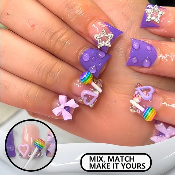 Cross-border hot sale duck bill fake nails sweet bow lollipop flash diamond design wearing nail piece finished product wholesale