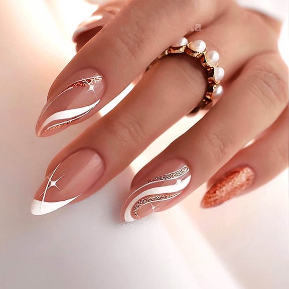 Cross-border hot sale fashionable French stripes white strokes flash wearing armor removable fake nail finished product wholesale