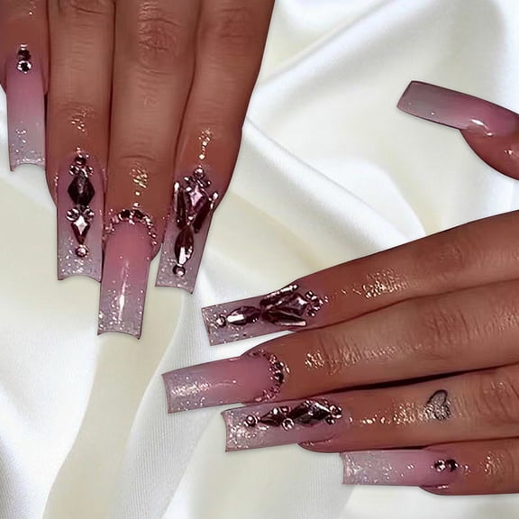 Cross-border hot sale long French fashion flash prism rhinestone wearing armor removable fake nail finished product wholesale