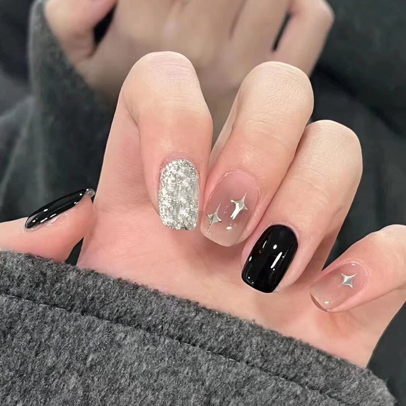 Cross-border hot sale square fake nails flash fashion cat eye nude wearing nail removable fake nail finished product wholesale