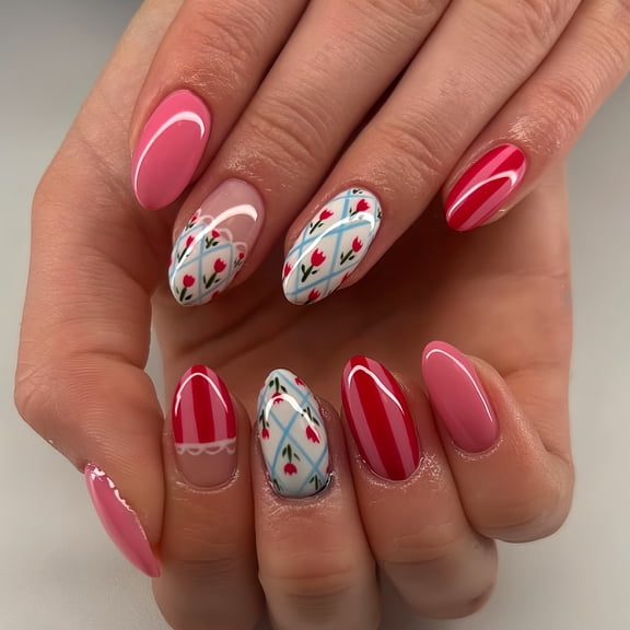 Cross-border hot-selling almond-shaped fake nails, classic pure roses, solid-color wearing armor, detachable finished product wholesale