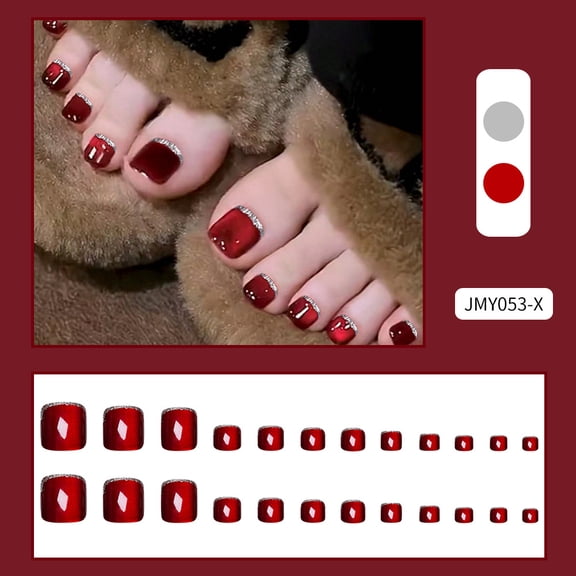 Cross-border hot-selling burgundy solid color cat eye manicure, fashionable eye-catching toe wear nail 24-piece toenail patch