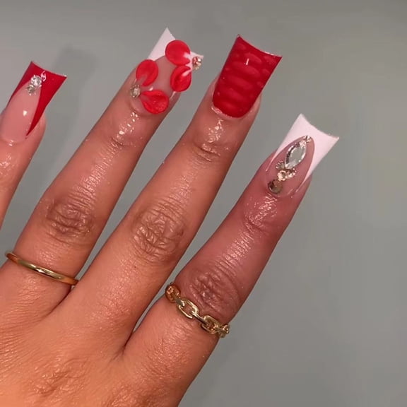 Cross-border hot-selling duck-beaked hand armor, sweet temperament petals flash, wearable armor removable fake nail finished product wholesale