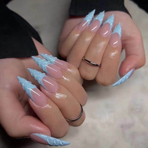 Cross-border hot-selling long-pointed nail fashion spiral pattern high-end sense white wearing nail removable fake nail finished product wholesale