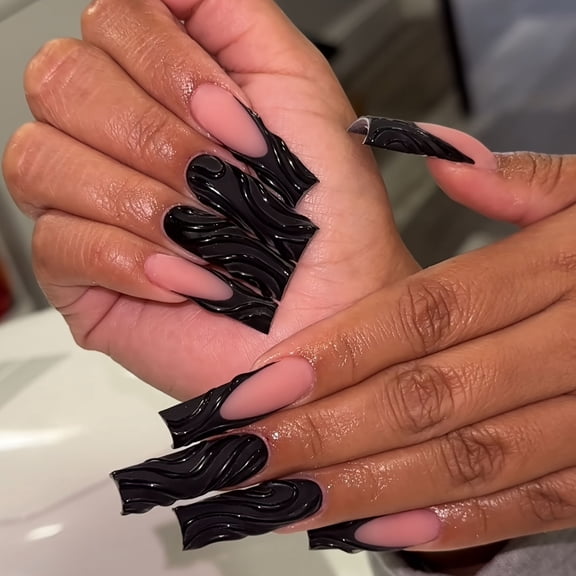 Cross-border hot-selling long square fake nails 3D three-dimensional texture corrugated design solid color classic versatile wearing armor