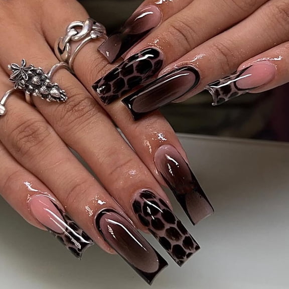 Cross-border hot-selling nail wear nail long water pipe black smudge gradual change crocodile pattern fake nail wear nail piece