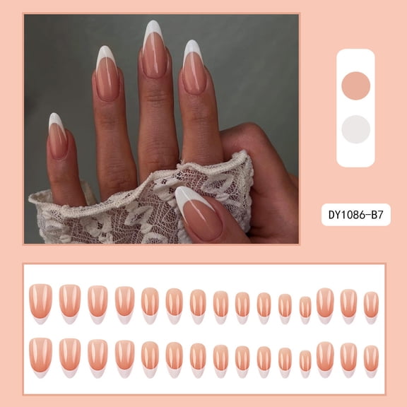 Cross-border hot-selling pink and white color matching wearing nail, French white edge water drop nail art, 30 finished fake nails