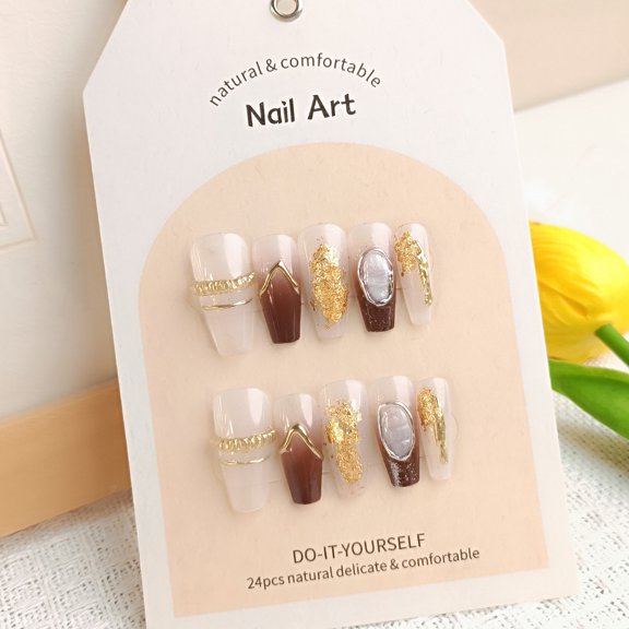 Cross-border hot-selling relief three-dimensional point diamond nail art, exquisite and gorgeous wearing nail long nail 24 pieces finished nail patch