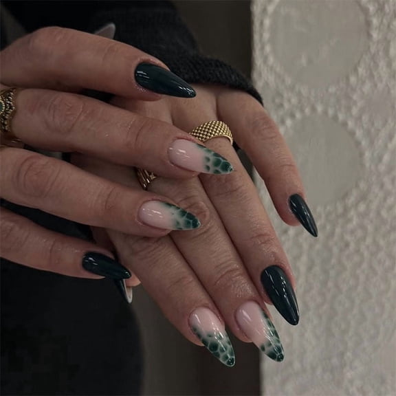 Cross-border hot-selling wearing nail simple green crocodile pattern nail patch y2k Spice girl fake nail piece almond nail piece