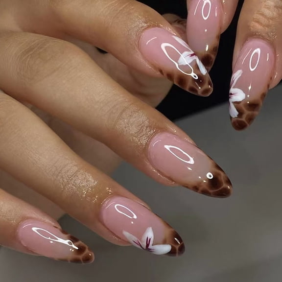 Cross-border leopard print French wearing nail Sweet and cool Spice Girl nail art patch Removable almond nail 24 pieces Ladies fake nails