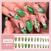 Cross-border pink and green beetle diamond manicure, three-dimensional gilt fantasy French wearing armor 24 pieces nail patch