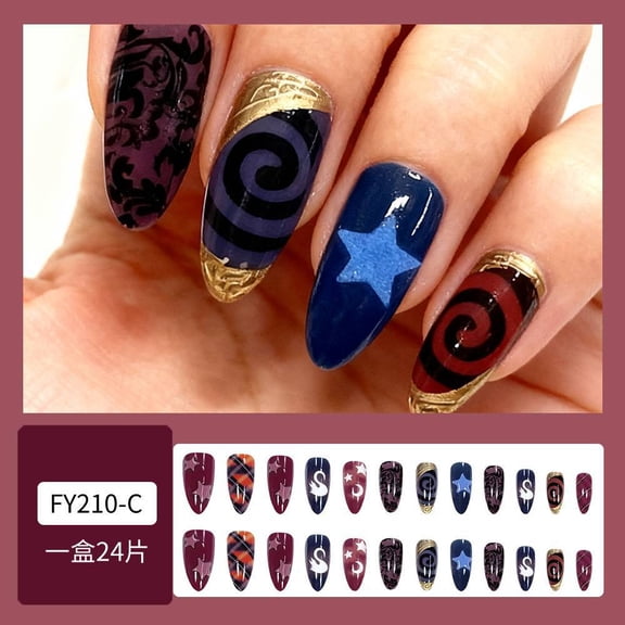 Cross-border three-dimensional gilt French manicure, spiral pattern star and moon swan wearing nail, retro pattern fake nail patch