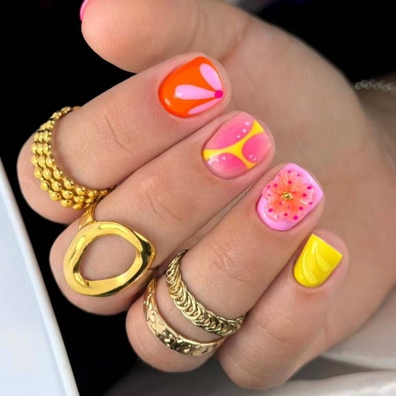 Cross-border wear nail Epoxy flower dopamine simple fashion rose red short square circle fake nail nail patch