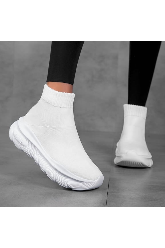 Cross-border women's shoes, fly-knit high-top casual sports shoes, running shoes