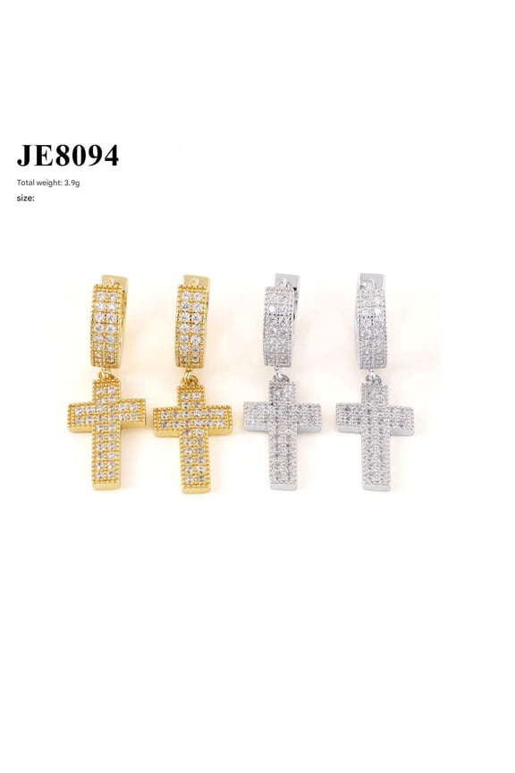 Cross earrings S925 inlaid with Moissanite hip-hop silver earrings can pass the diamond test pen