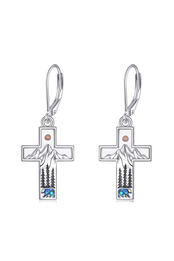 Cross Earrings, Sterling Silver Abalone Shell Mountain Pendant Earrings,Jewelry Gifts for Women