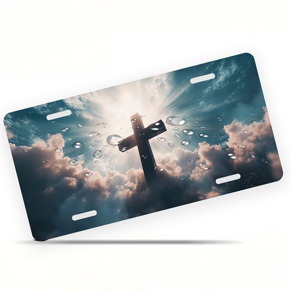 Cross in Clouds Funny Personalized License Plate Rust-proof Stainless Steel Metal License Plate Suitable For Men And Women 12.2" x 6.2"