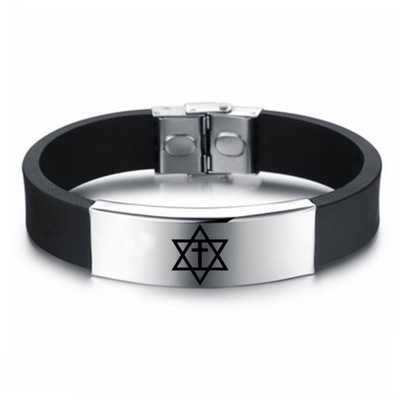 Cross in Magen Star Of David Silicone Bracelet Israel Messianic Wristband Judaica Jewish Hexagram Amulets Jewelry, 8.66 inches