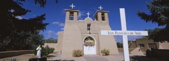 Cross in front of a church San Francisco de Asis Church Ranchos De Taos New Mexico USA Canvas Art - Panoramic Images (36 x 13)