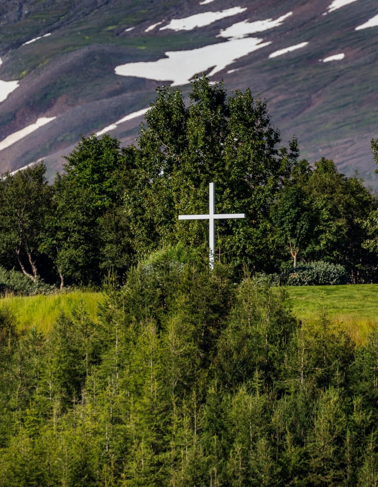 Cross in graveyard countryside Akureyri Iceland Canvas Art - Panoramic Images (27 x 9)