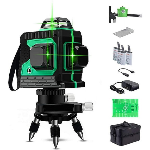 Cross line laser 25M, THL&INEW cross line laser green self-levelling 3 x 360 with magnetic wall bracket, 3D 12 lines, IP 54 line laser vertical and horizontal line (3pcs battery)