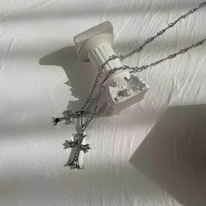 Cross necklace long ins trendy personality highend titanium steel non