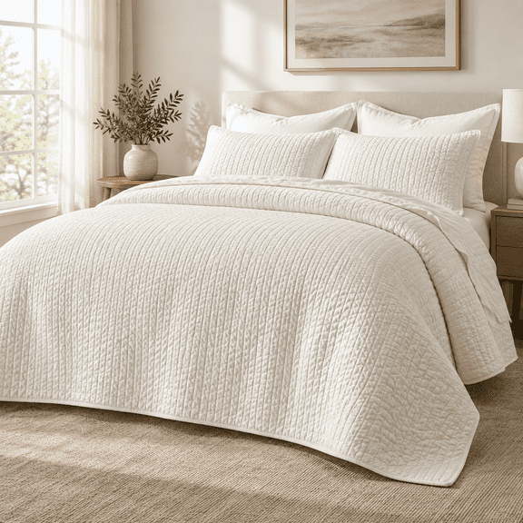 Cross-quilt Set King Size Cream White
