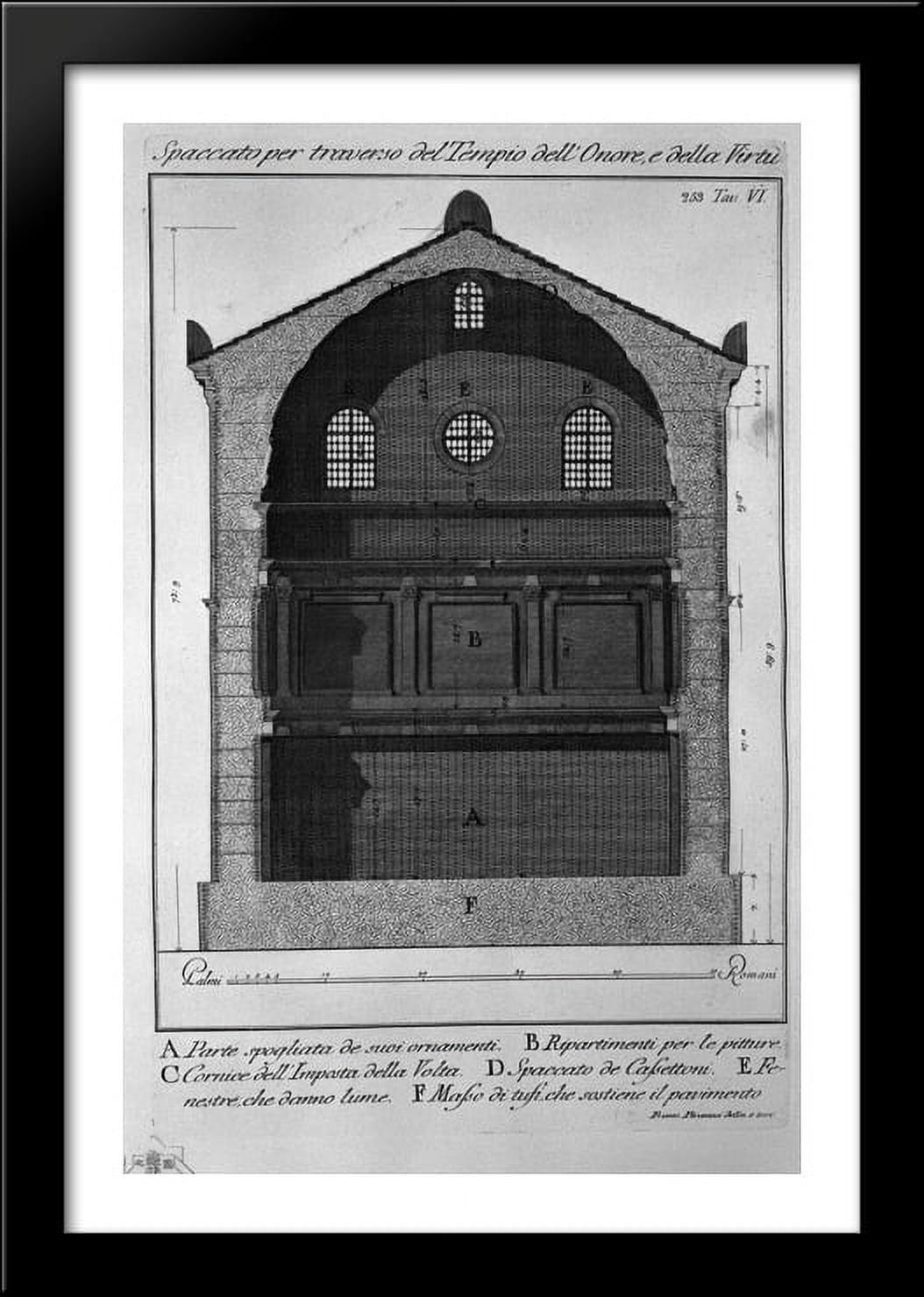 Cross-section transverse to the Temple of Honor and Virtue 28x40 Large Black Wood Framed Print Art by Giovanni Battista Piranesi