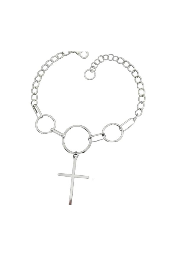 Round Loop Cross-shape Necklace Trend Hip-hop Light Luxury Female Summer Ins Niche Clavicle Chain Fashion Alloy Jewelry