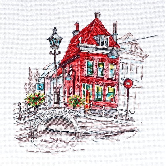 Wizardi Cross-Stitch kit - Colored Town-3. Beginner Embroidery Kit for Adults. Cross-Stitch Supplies. Needle, Canvas, Scheme, Floss and Floss Organizer Kit. AH-148 Abris Art