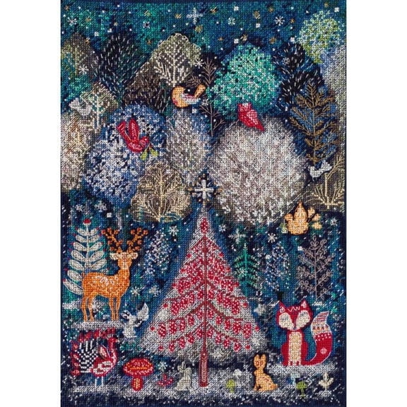 Wizardi Cross Stitch kit - in The Winter Forest one Day. Beginner Embroidery Kit for Adults. Cross-Stitch Supplies. Needle, Canvas, Scheme, Floss and Floss Organizer Kit. AH-153 Abris Art