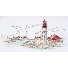 Wizardi Cross-Stitch kit - Lighthouse Light. Beginner Embroidery Kit for Adults. Cross-Stitch Supplies. Needle, Canvas, Scheme, Floss and Floss Organizer Kit. AH-109 Abris Art