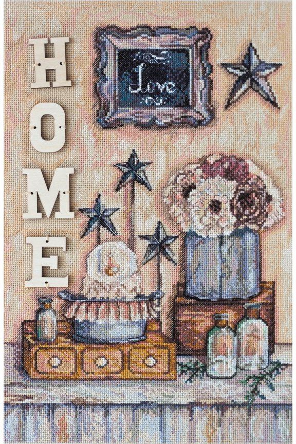 Cross-Stitch kit - Warm at Home. Beginner Embroidery Kit for Adults. Cross-Stitch Supplies. Needle, Canvas, Scheme, Floss and Floss Organizer Kit. AH-059 Abris Art