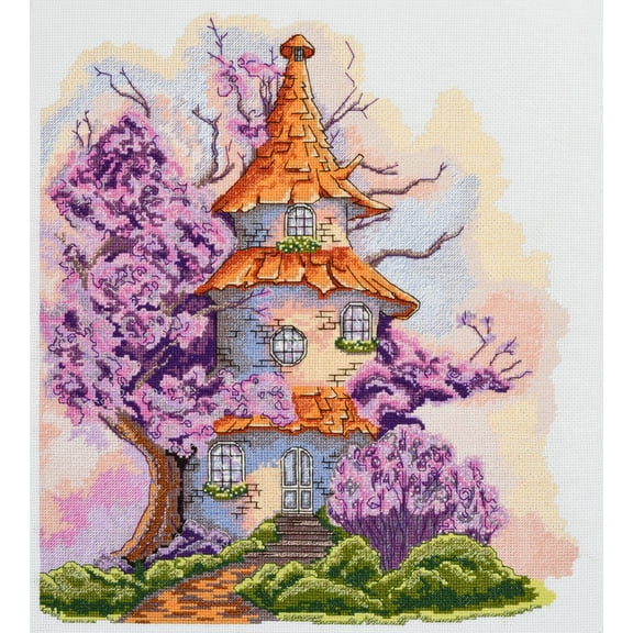 Wizardi Cross-Stitch kit - Magic House. Beginner Embroidery Kit for Adults. Cross-Stitch Supplies. Needle, Canvas, Scheme, Floss and Floss Organizer Kit. AH-187 Abris Art