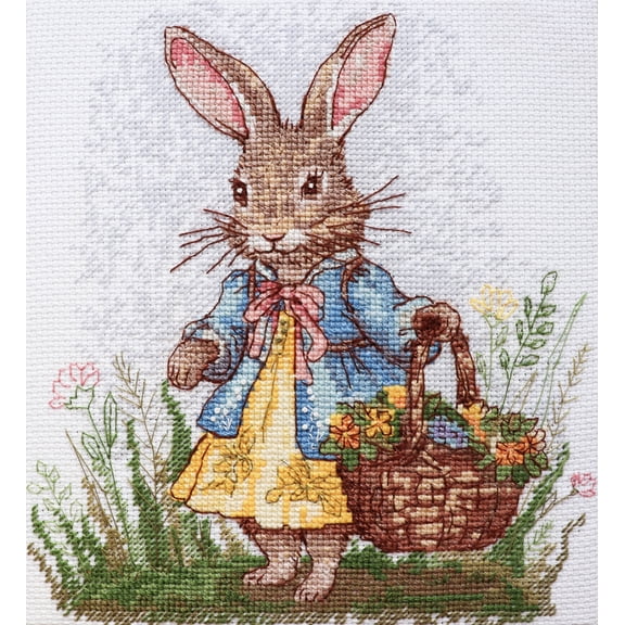 Wizardi Cross-Stitch kit - Spring Bunny. Beginner Embroidery Kit for Adults. Cross-Stitch Supplies. Needle, Canvas, Scheme, Floss and Floss Organizer Kit. AH-200 Abris Art