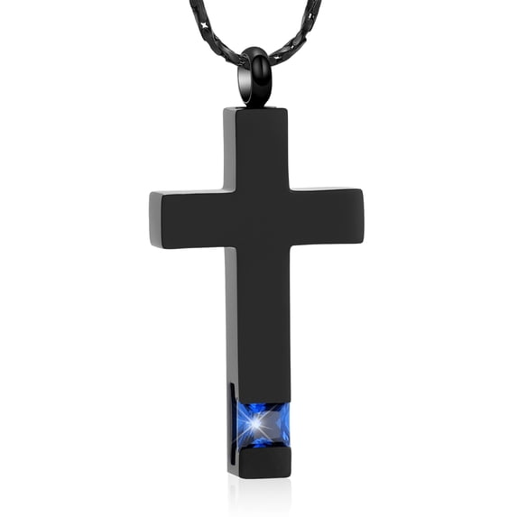 Cross with Birthstone Memorial Cremation Jewelry for Ashes Holder Urn Necklace for Ashes of Loved One Ashes Pendent for Ashes and Chain