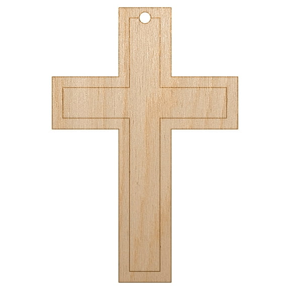 Cross with Outline Christian Wood Holiday Christmas Tree Ornament Unfinished DIY Pre-Drilled Craft