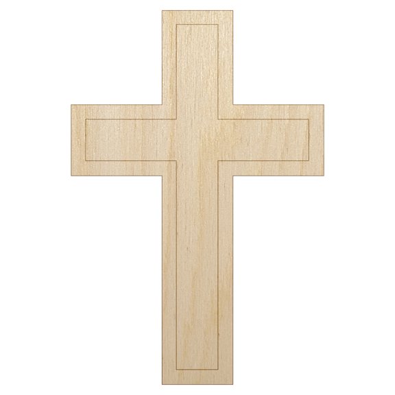 Cross with Outline Christian Wood Shape Unfinished Piece Cutout Craft DIY Projects - 4.70 Inch Size - 1/8 Inch Thick