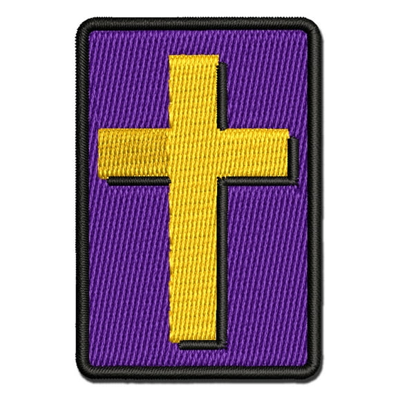 Cross with Shadow Christian Religion Applique Multi-Color Embroidered Hook & Loop Patch - 2.0 Inch Mini