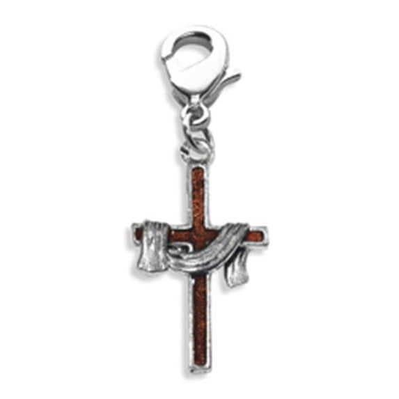 Cross with Shroud Charm Dangle, Silver