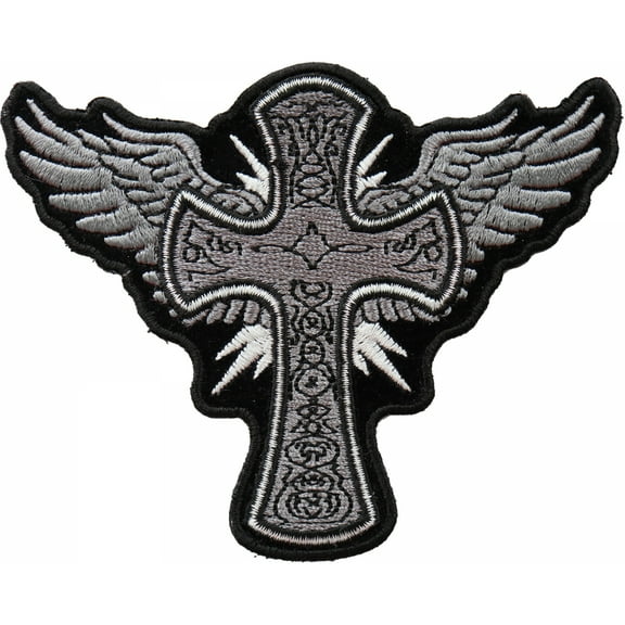 Cross with Wings Iron on Christian Patch - 4x3.2 inch - Embroidered Iron on Patch