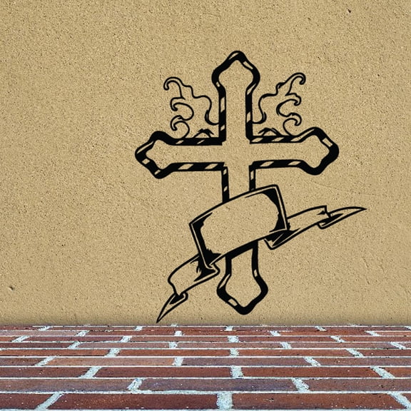 Cross with Wings and scroll Decal - 36 Inches