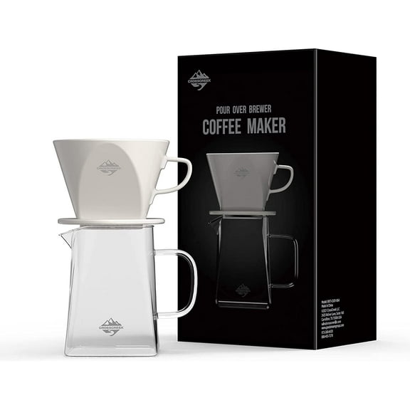 CrossCreek Pour Coffee Dripper Set Manual Drip Coffee-Maker Glass Carafe White Coffee Dripper Coffee Filters 9917-C001-064