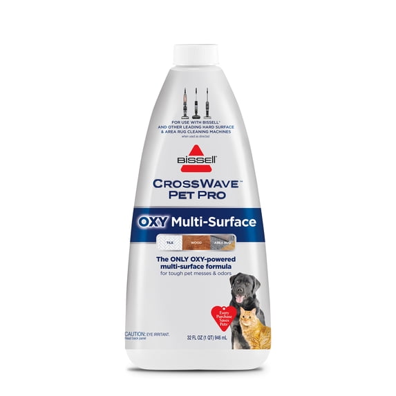 BISSELL CrossWave PET PRO OXY Multi Surface Formula 32 oz, Fresh Scent, for Tile, Wood, and Area Rugs, Oxy Powered, Patented Odor Elimination Technology, 4019, 32 oz