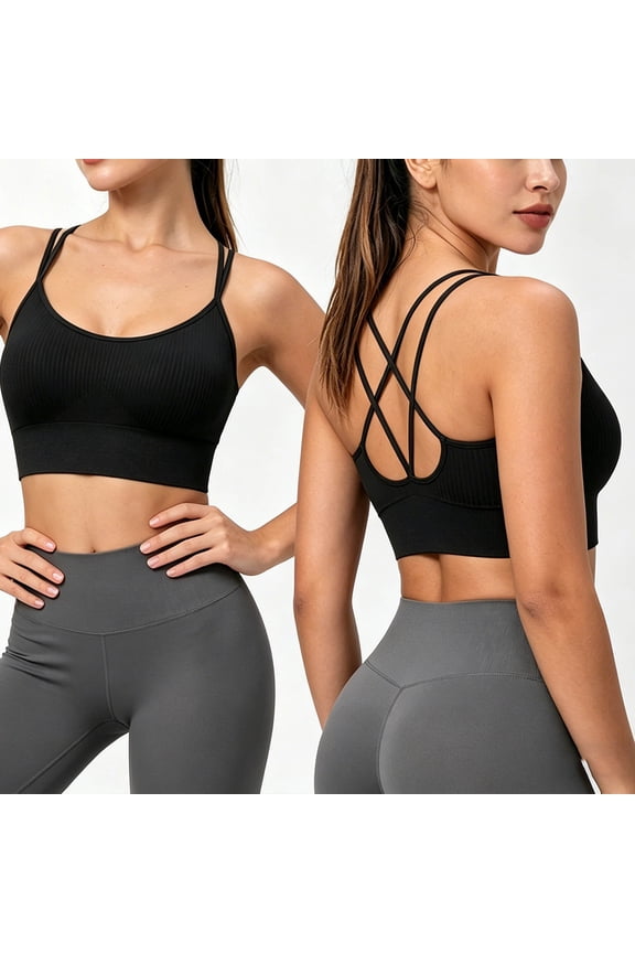 Crossback Bras for Women Sports Bras Full Coverage Spaghetti Strap Bralette High Support Padded Gym Sports Bras