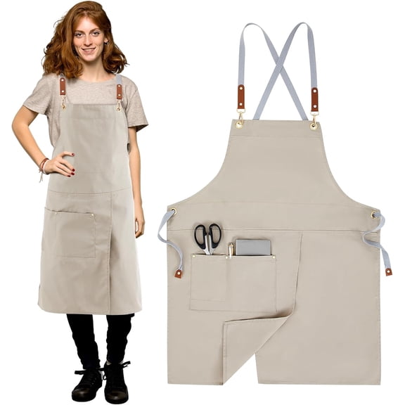 Crossback Pottery Apron Split Leg with Large Pocket Canvas Apron with Adjustable Strap for Art Garden Nail Tech Hairstylist