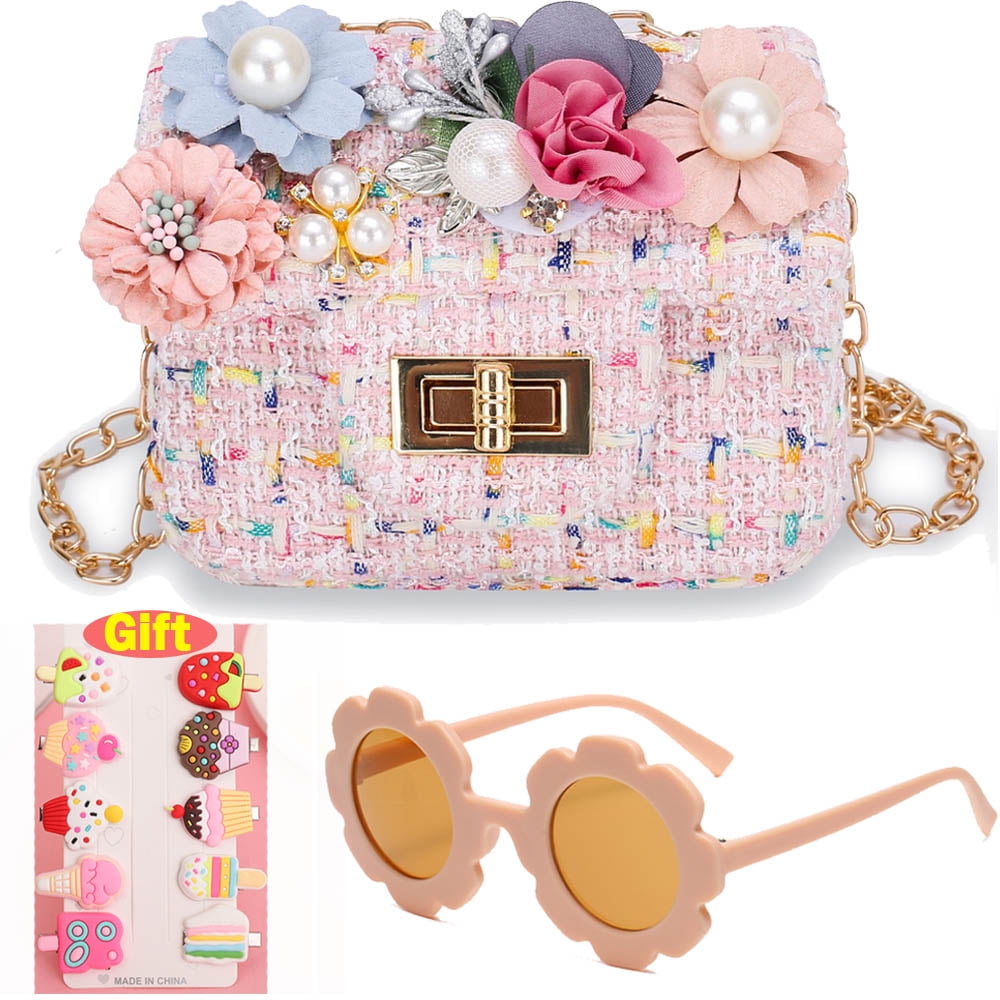 Mini Chain Crossbody Flower Print Bags(FOR Toddlers - Girls) Recommended for Ages 12 Months - 12 Years Brown