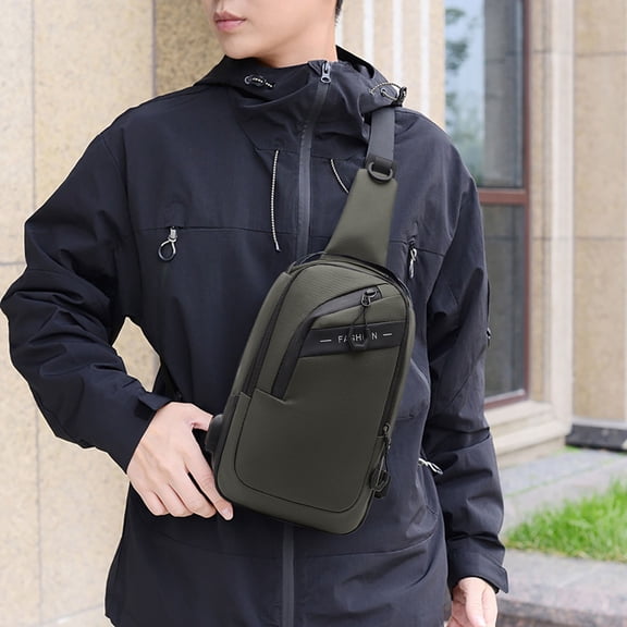 Crossbody Bag Men,Sling Bag for Men Women Crossbody Backpack with USB Charging Port & Headphone Hole,Anti Theft Chest Pack Daypack,Adjustable Shoulder Bag for Travel,Hiking,Running,Black