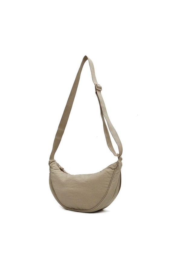 Crossbody Bag, Nylon Crescent Shoulder Purse, Lightweight Sling Bag for Sports Travel with Multiple Pockets, Beige